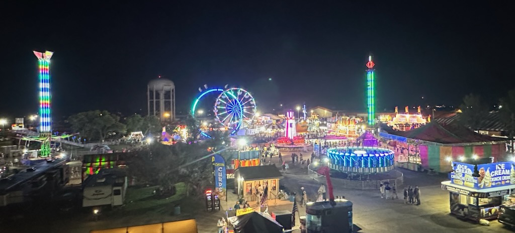 Midway lights shine Wednesday night during the 2023 Brown County Fair. Photo courtesy of Mike Scott