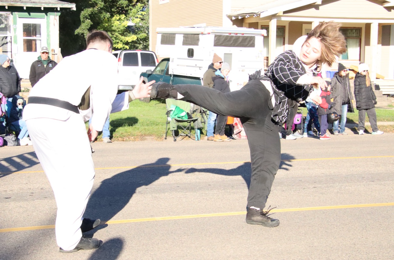 Strongheart Martial Arts Academy demonstrated a few moves at the Northern State University homecoming parade on Saturday, Oct. 7 in Aberdeen. Aberdeen Insider photo by Elisa Sand