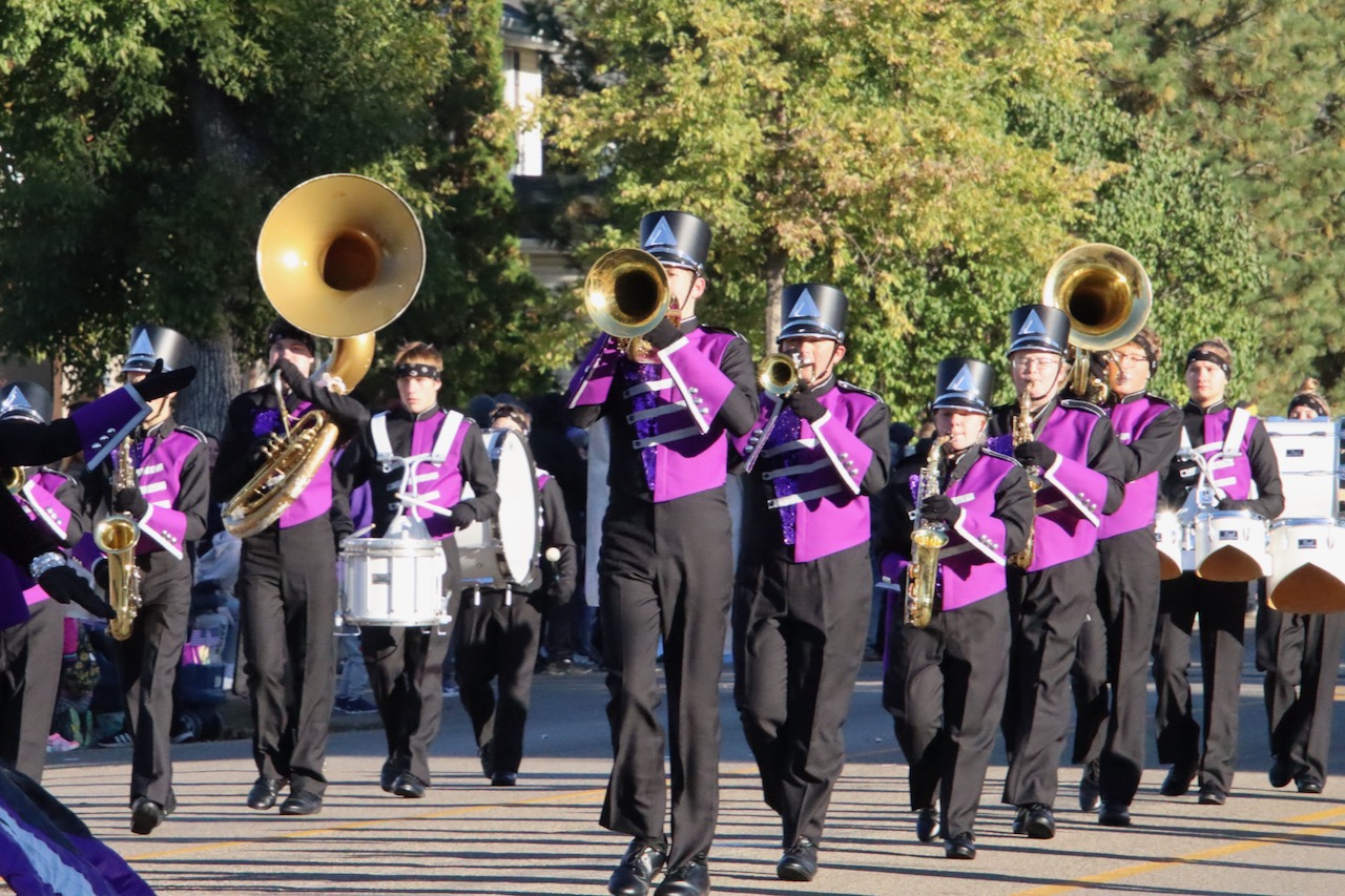 The Hoven High School marching band was among the entries in the Saturday, Oct. 7 homecoming parade for Northern State. Aberdeen Insider photo by Elisa Sand