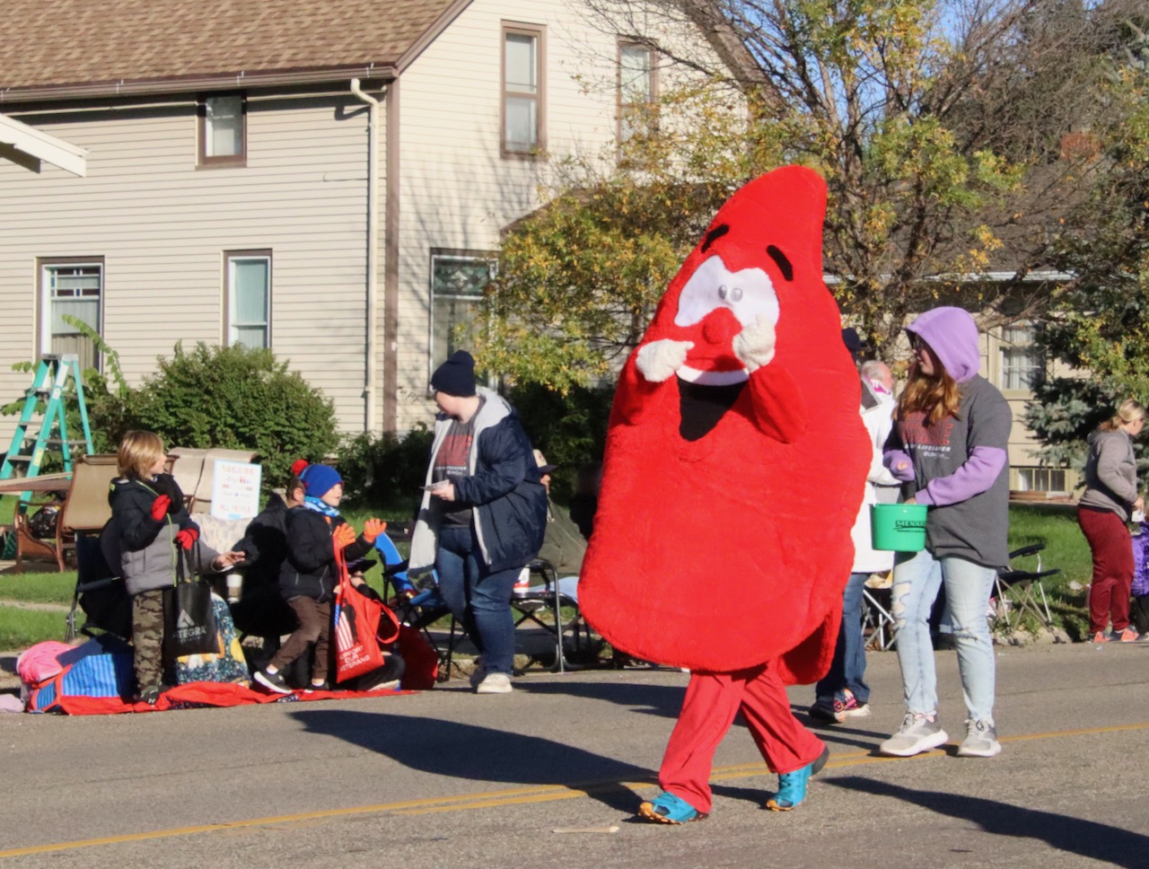 A variety of characters, including the LifeServe blood drop, were in the Northern State homecoming parade on Saturday, Oct 7. Aberdeen Insider photo by Elisa Sand