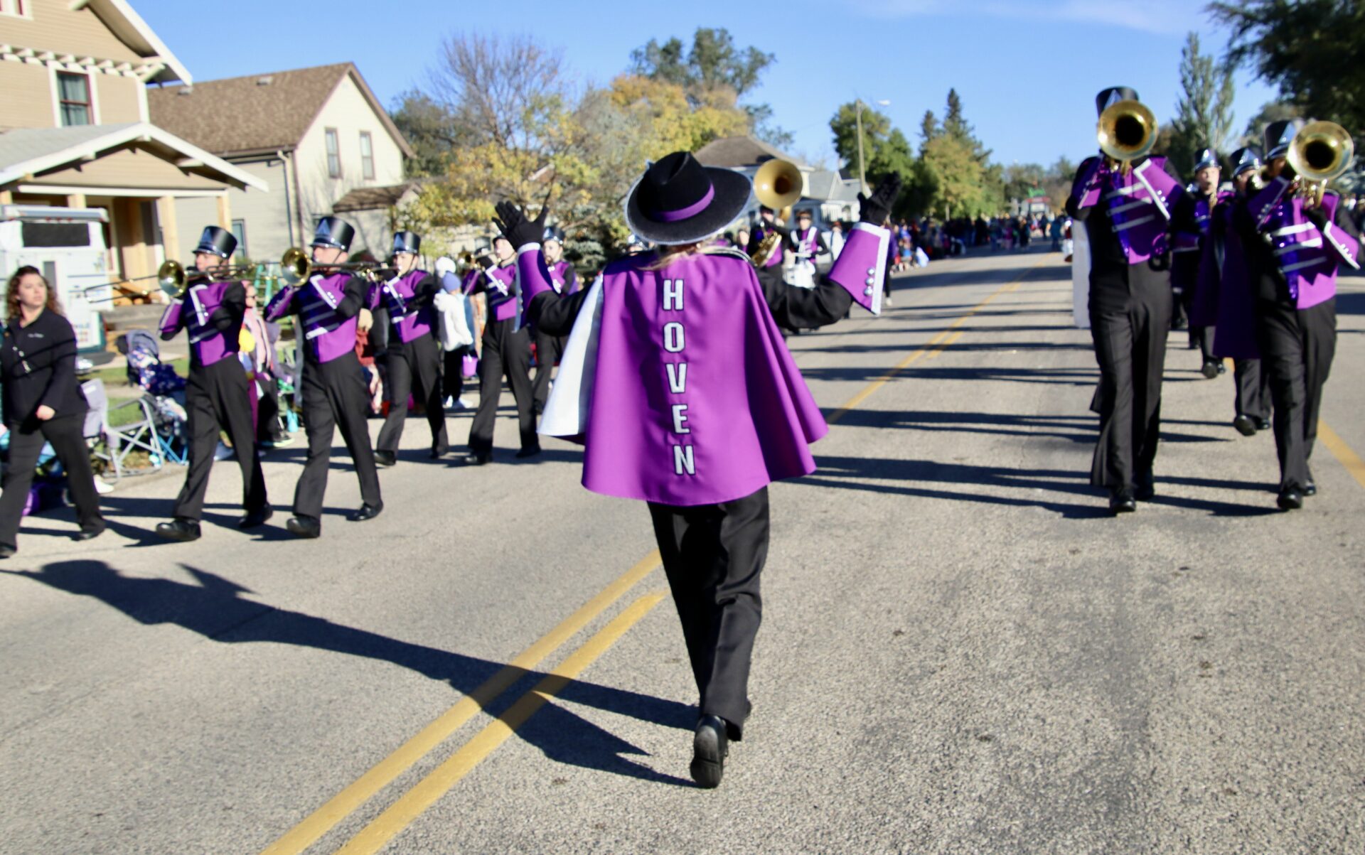 The Hoven High School Marching Band was in the Northern State homecoming parade on Saturday, Oct. 7. Aberdeen Insider photo by Scott Waltman