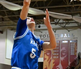 Wall's Teelan Kjerstad lays in two of his team-high 31 points during the Eagles Class B Boys State Tournament quarterfinal win over De Smet Thursday, March 19 inside the Barnett Center.